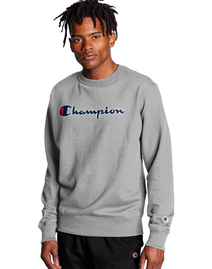 Champion Powerblend Crew Script Logo Sweatshirt Heren - Grijs - Belgie 1276RTOEG